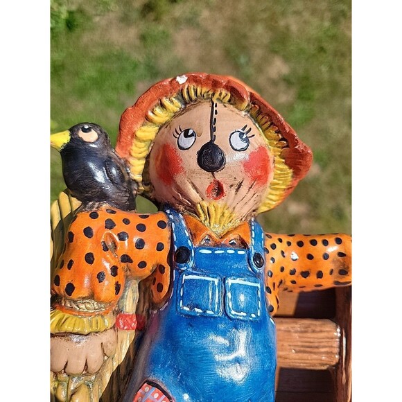 VTG  Ceramic Scarecrow Figure Duncan Enterprises 1980 Black Crow Pumpkins Fall - Picture 9 of 11